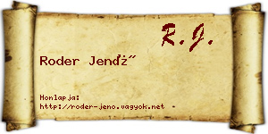 Roder Jenő névjegykártya